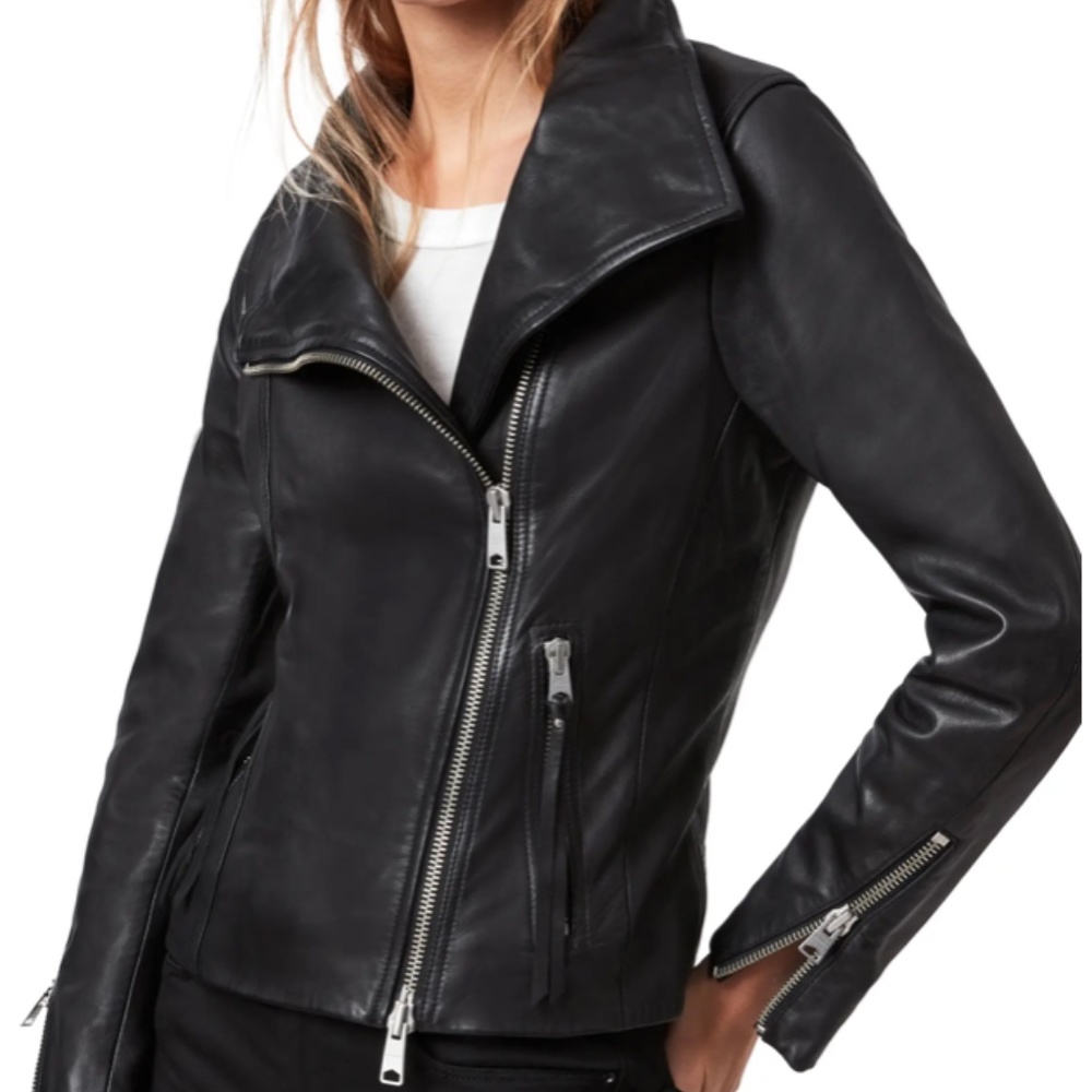 AllSaints NWT Ellis Biker Leather Jacket Black Women’s Size US 6